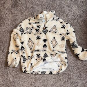 Cozy Cream and Black Geometric Women's Fleece Pullover